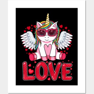 Cute Unicorn Love Heart Valentines Day Girls Kids Posters and Art